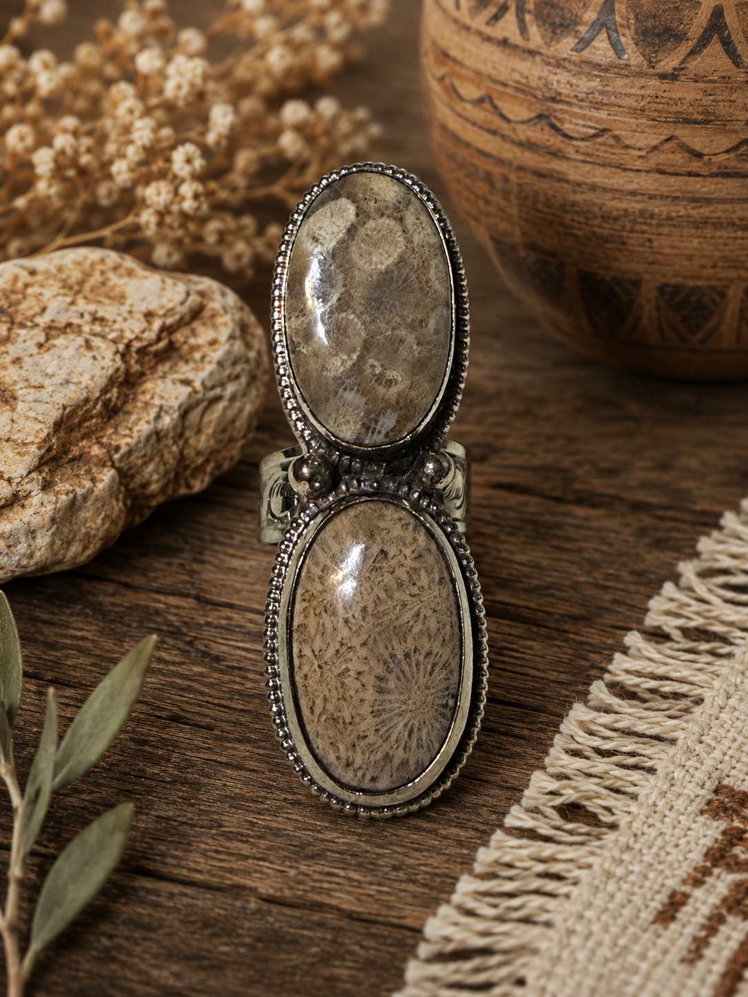 Double-Stone Fossil RIng