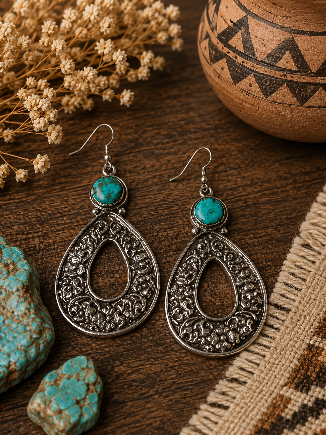 Turquoise Open Teardrop Earrings