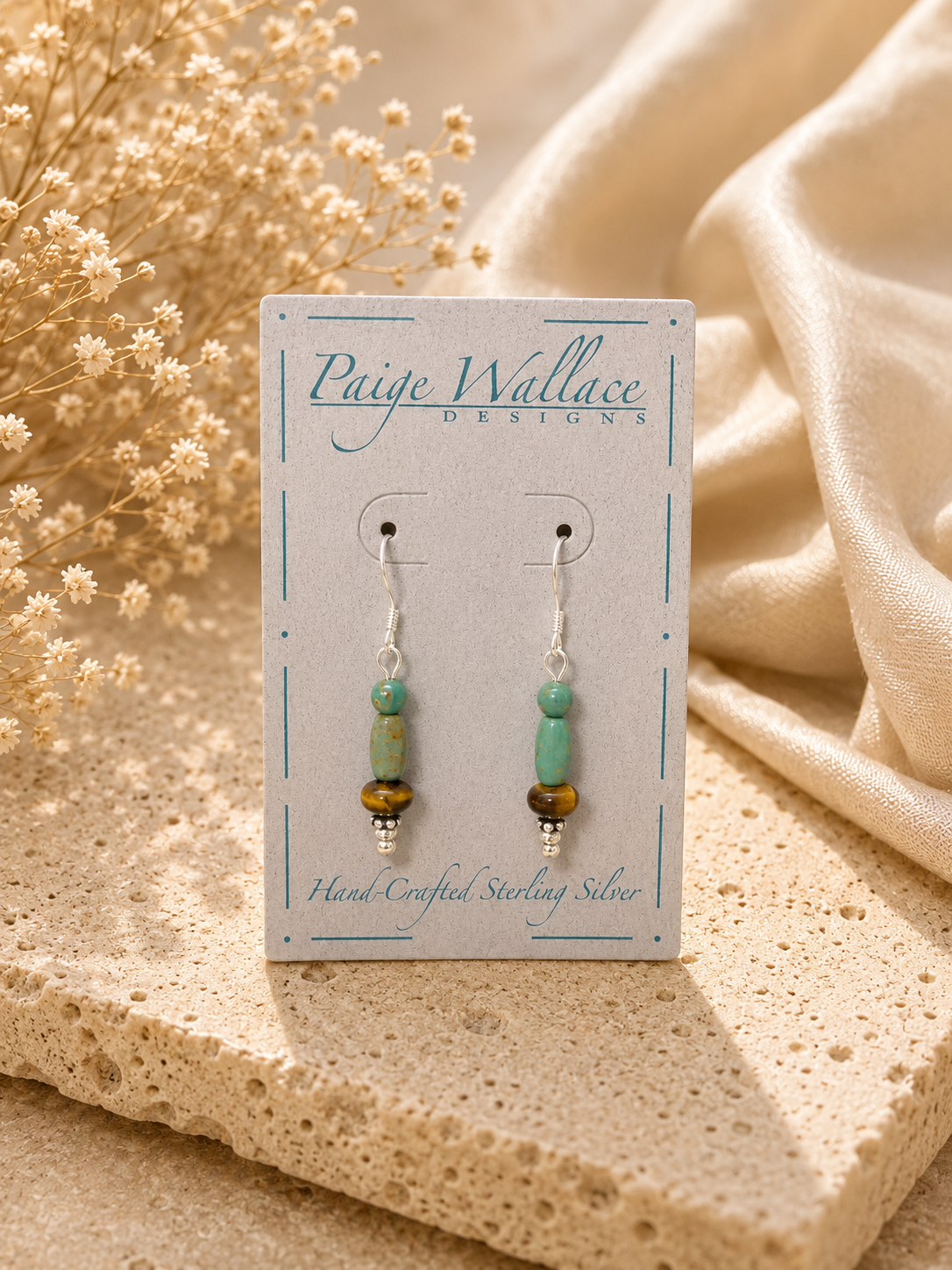 Paige Wallace Turquoise & Tigers Eye Drop Earrings