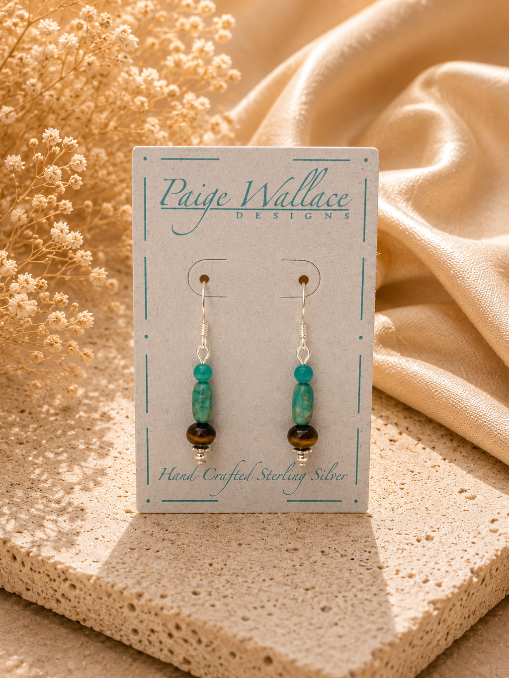 Paige Wallace Turquoise & Tigers Eye Drop Earrings