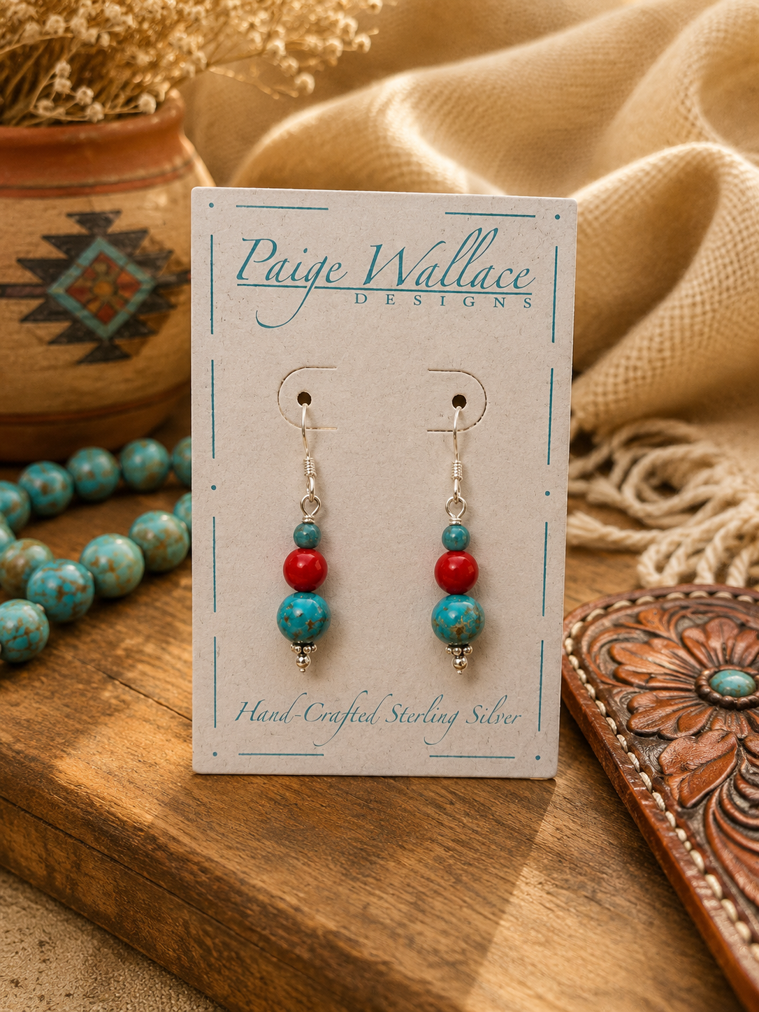 Paige Wallace Turquoise & Red Earrings