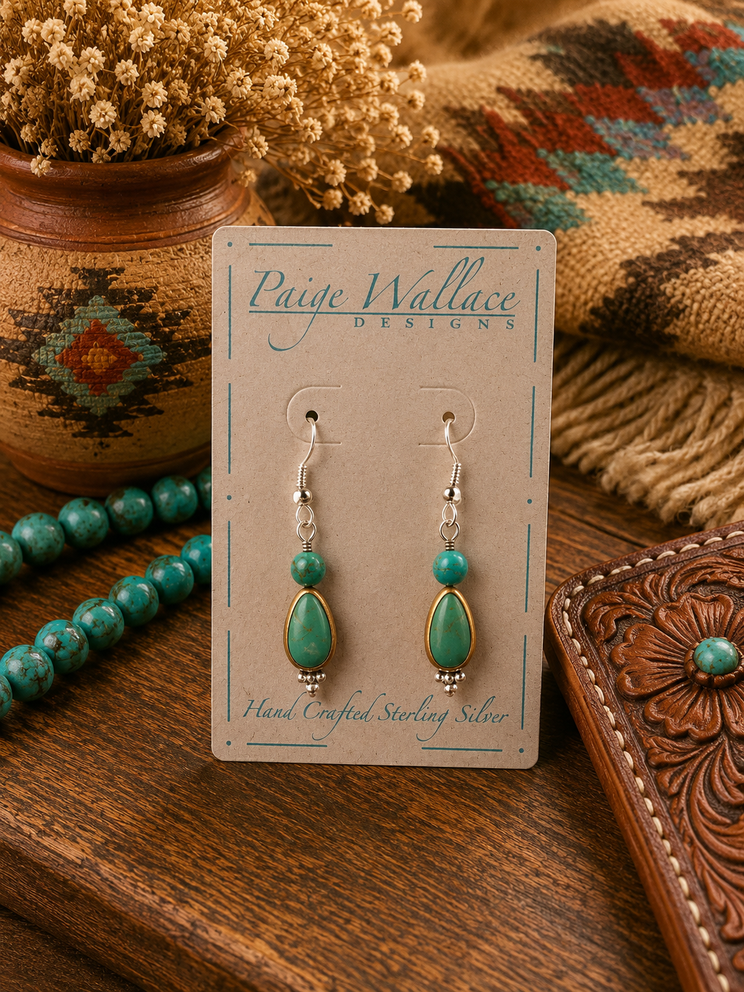 Paige Wallace Turquoise Gold Outlined Teardrop Earrings
