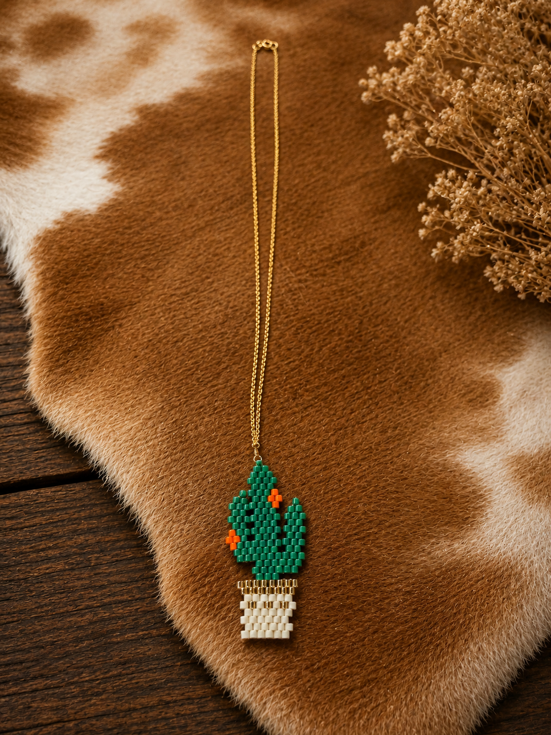 Seed Bead Cactus Necklace