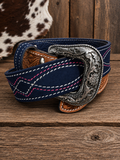 Tooled Suede Blue/Pink Belt