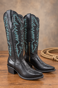 Black with Turquoise Stitching Boot