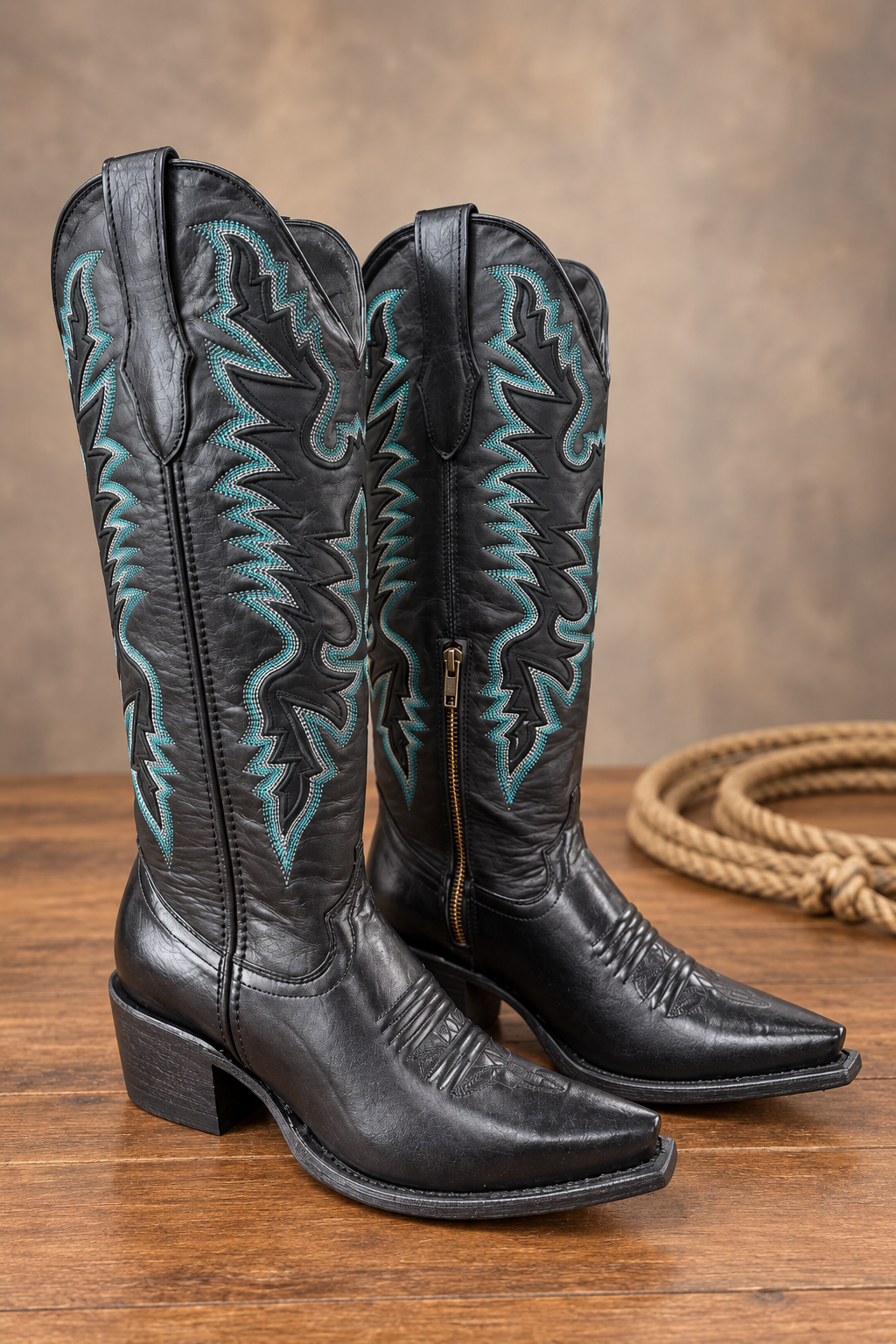 Black with Turquoise Stitching Boot