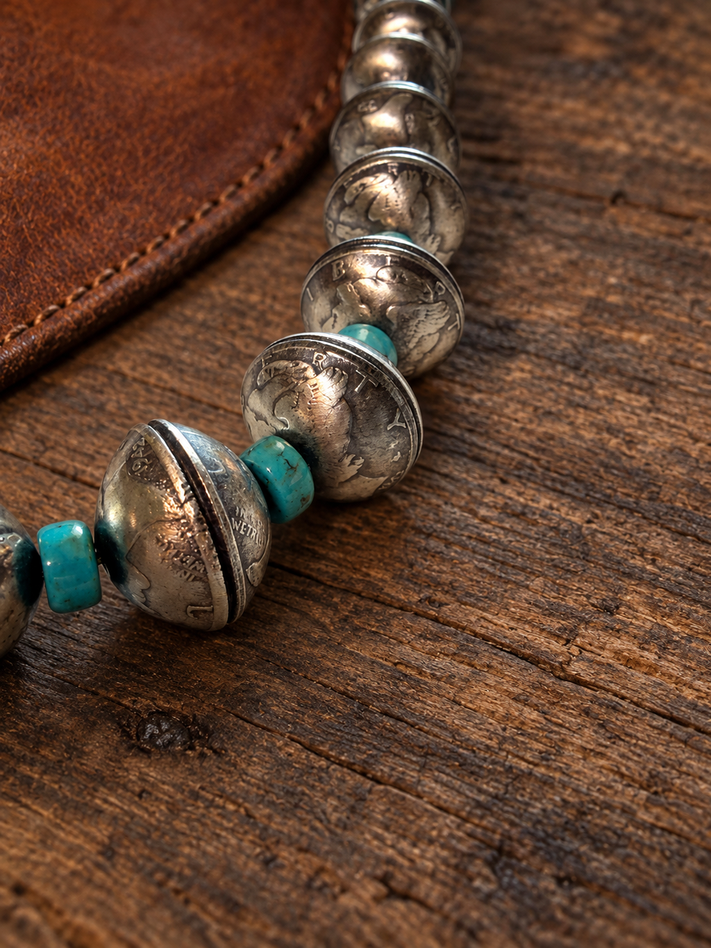 Vintage Walking Liberty Coin and Turquoise Necklace