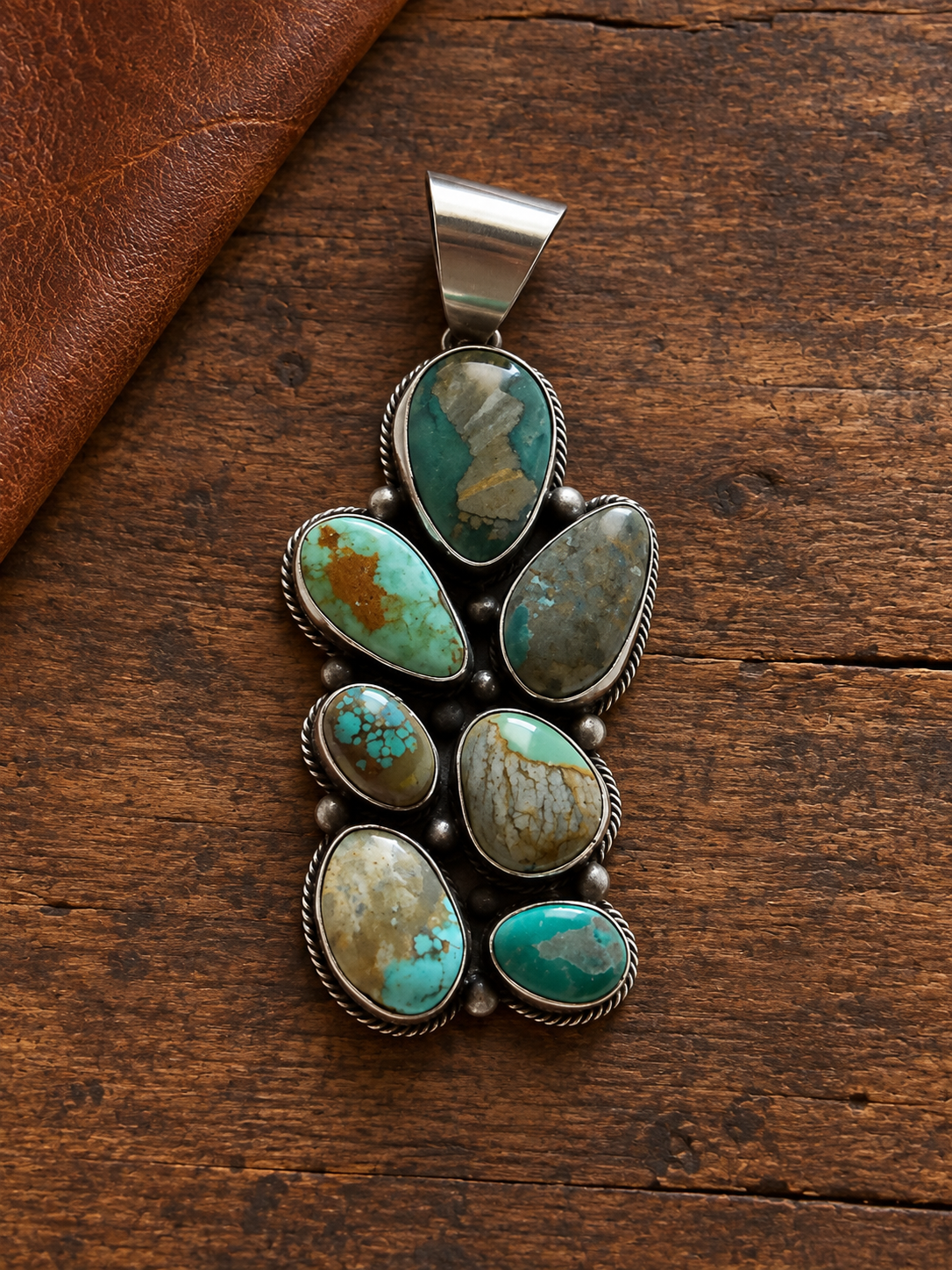 Sterling Silver Seven-Stone Turquoise Cluster Pendant