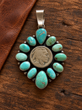 Turquoise and Buffalo Nickel Cluster Pendant