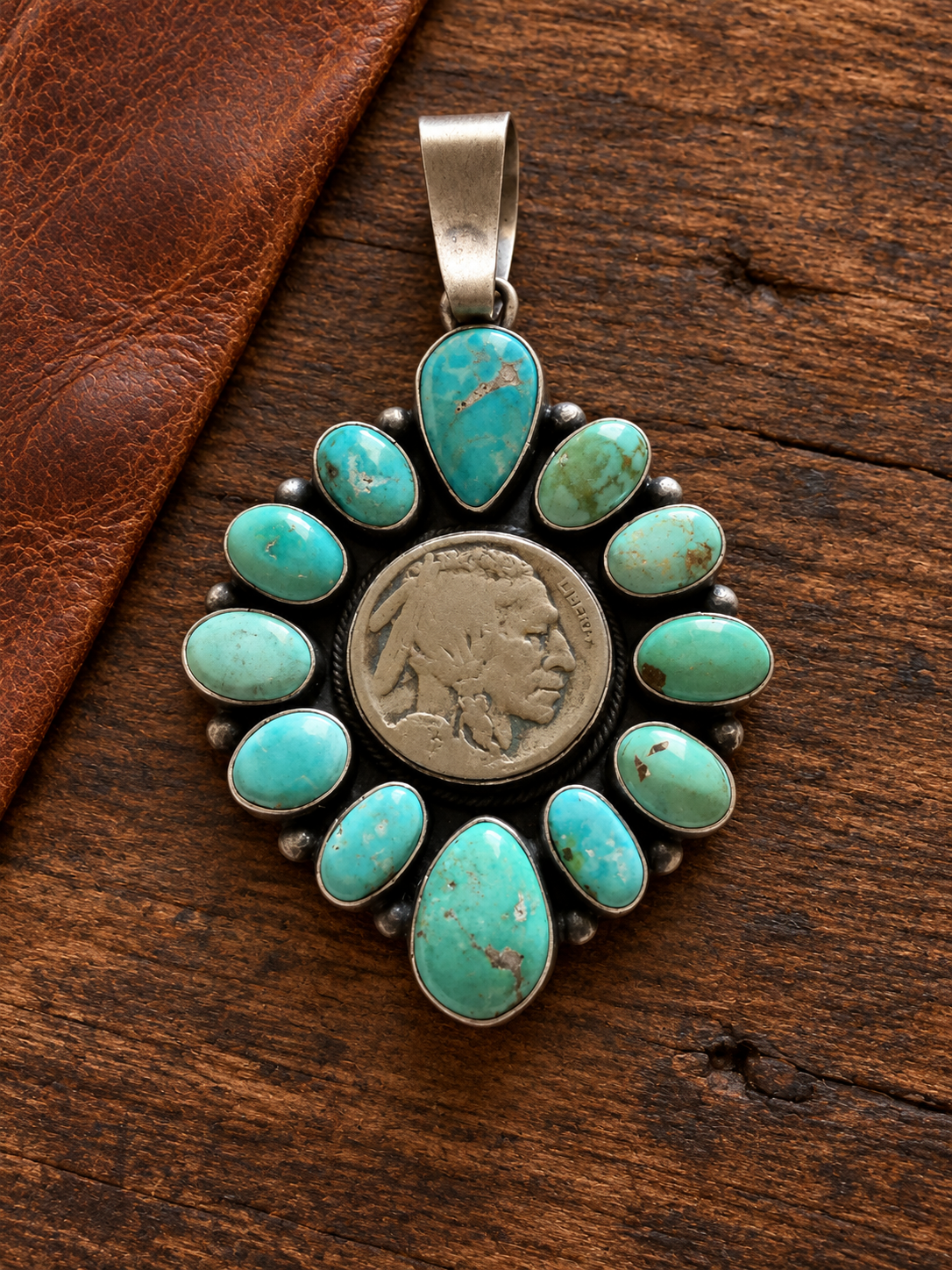 Turquoise and Buffalo Nickel Cluster Pendant
