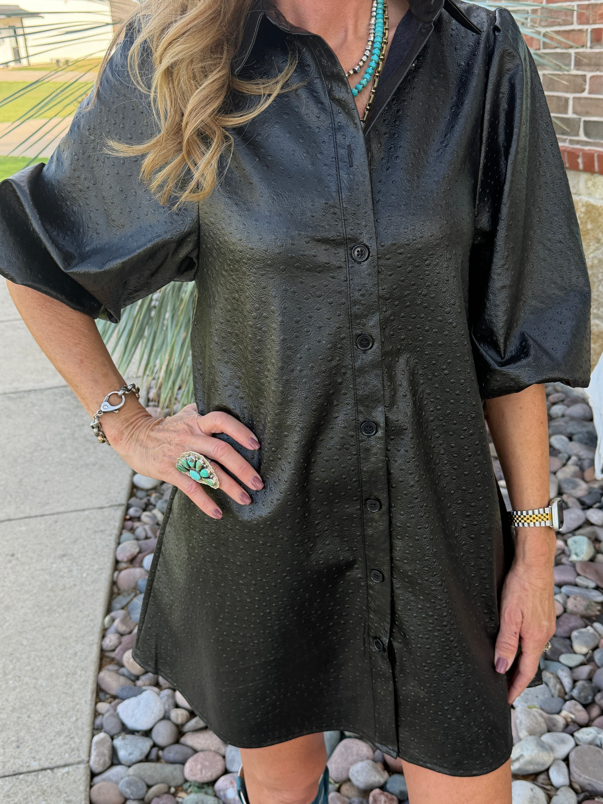 Vegan Leather Ostrich Embossed Dress
