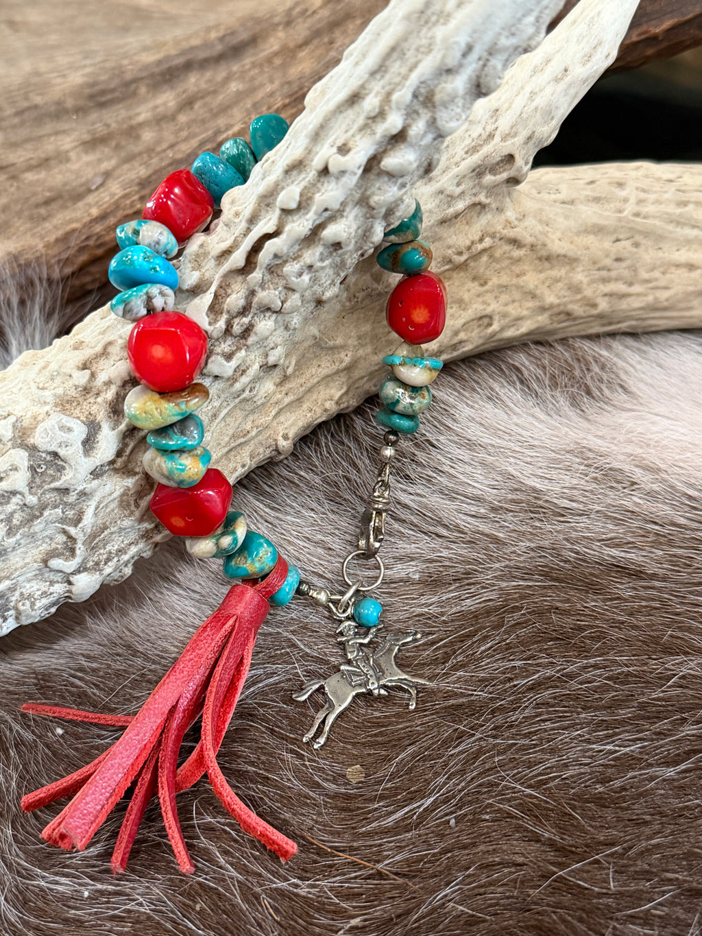 Turquoise & Red Coral Beaded bracelet