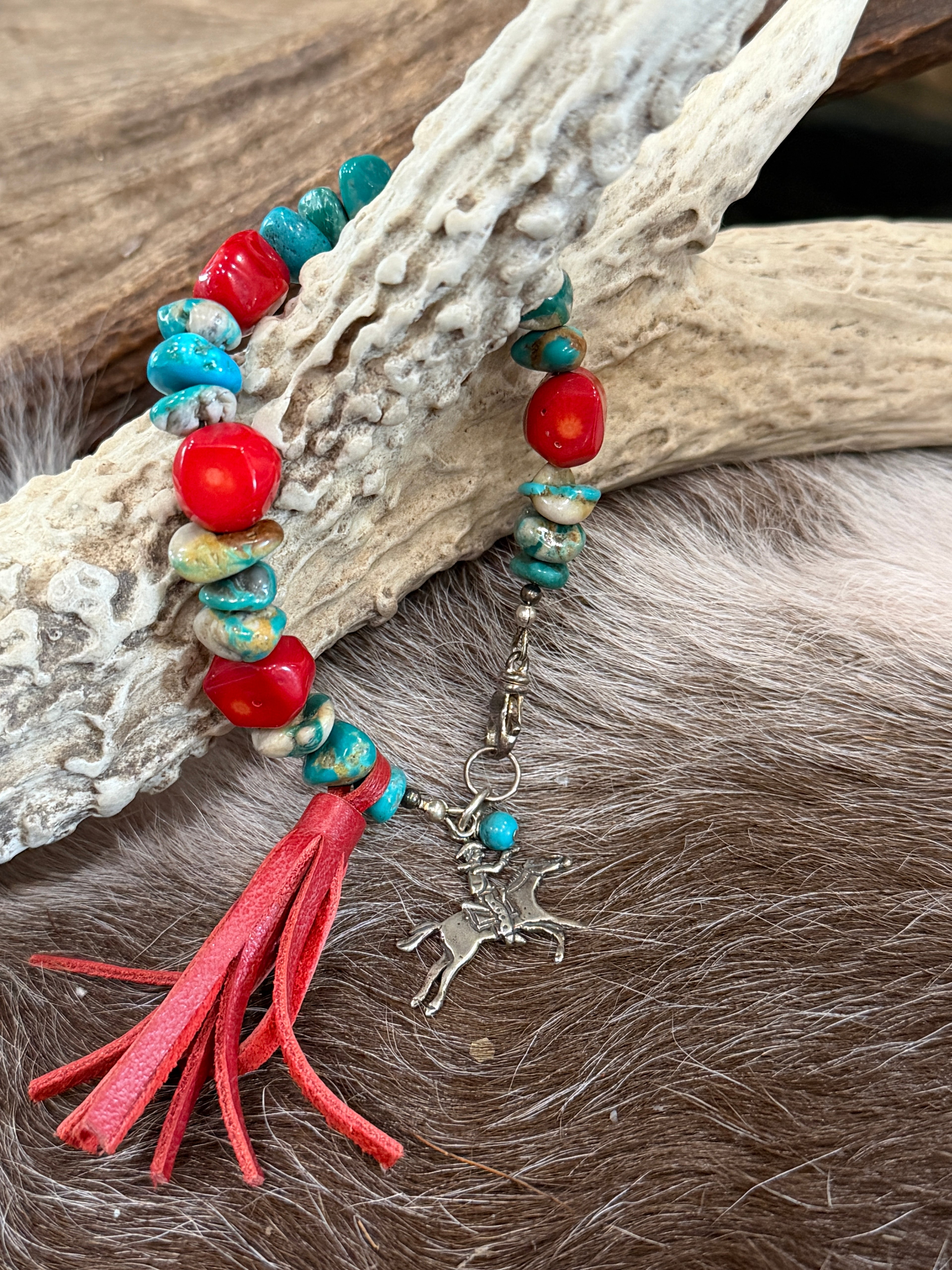 Turquoise & Red Coral Beaded bracelet