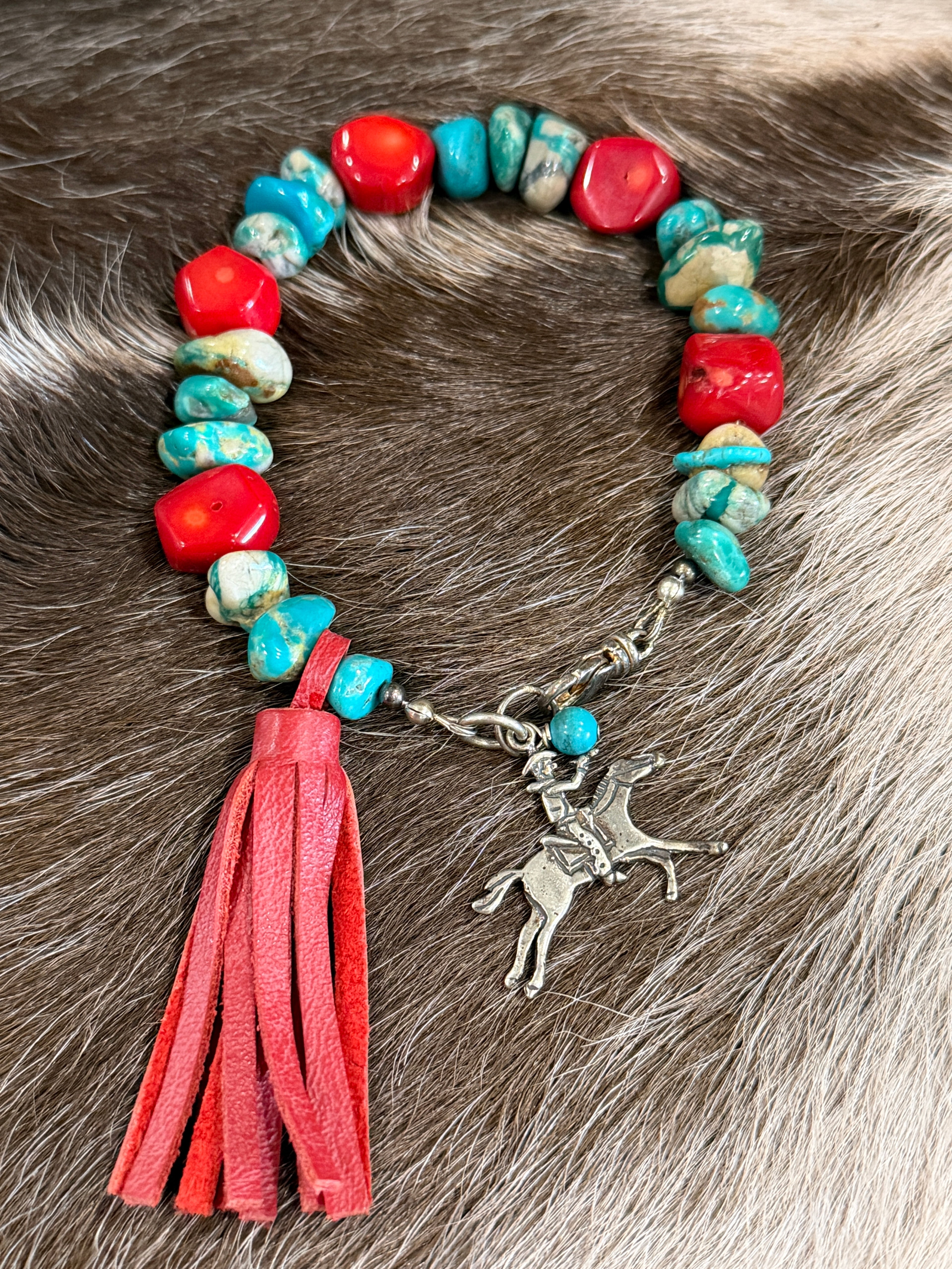 Turquoise & Red Coral Beaded bracelet