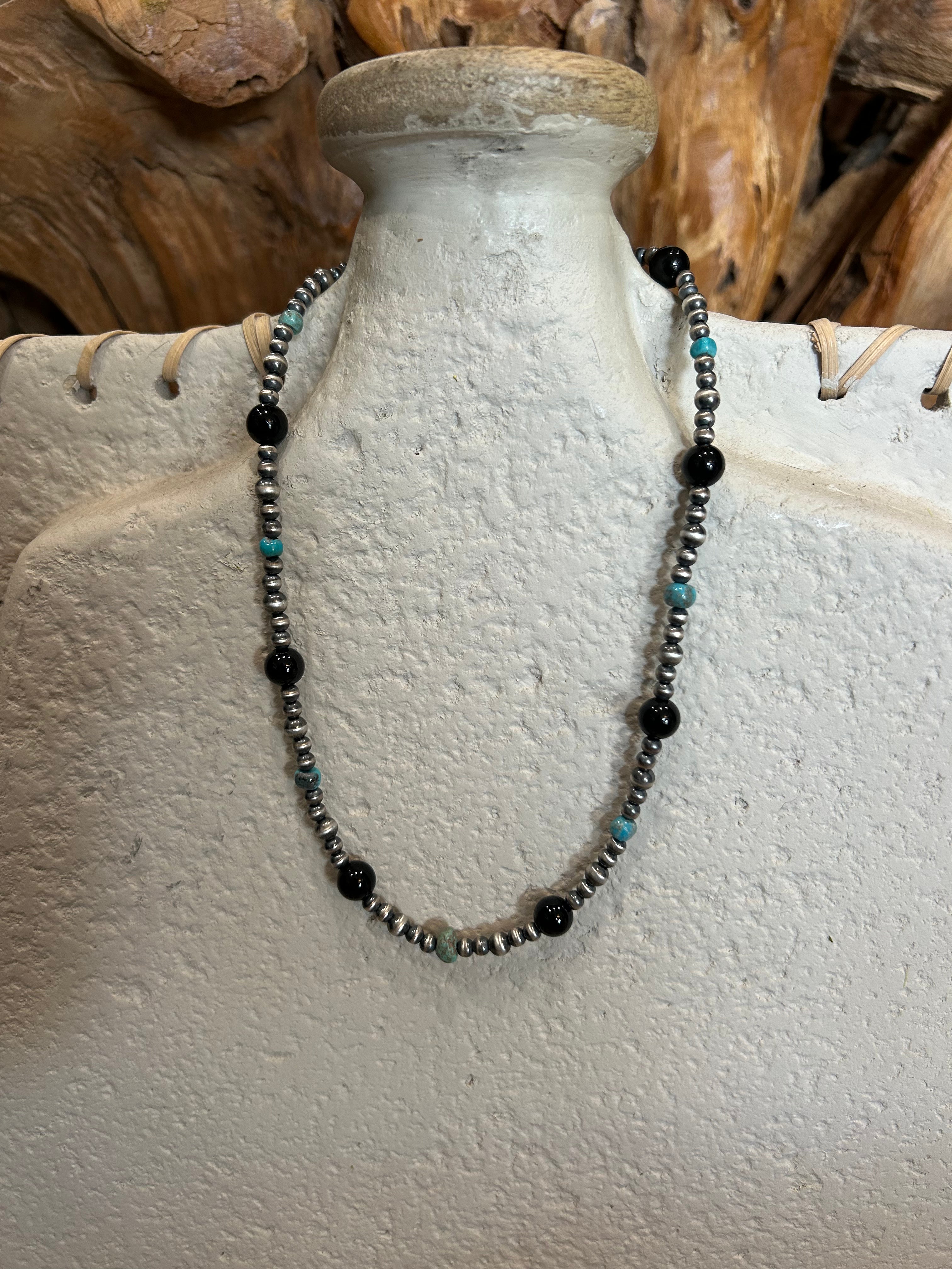 Navajo Pearl with Turquoise & Black Onyx Necklace