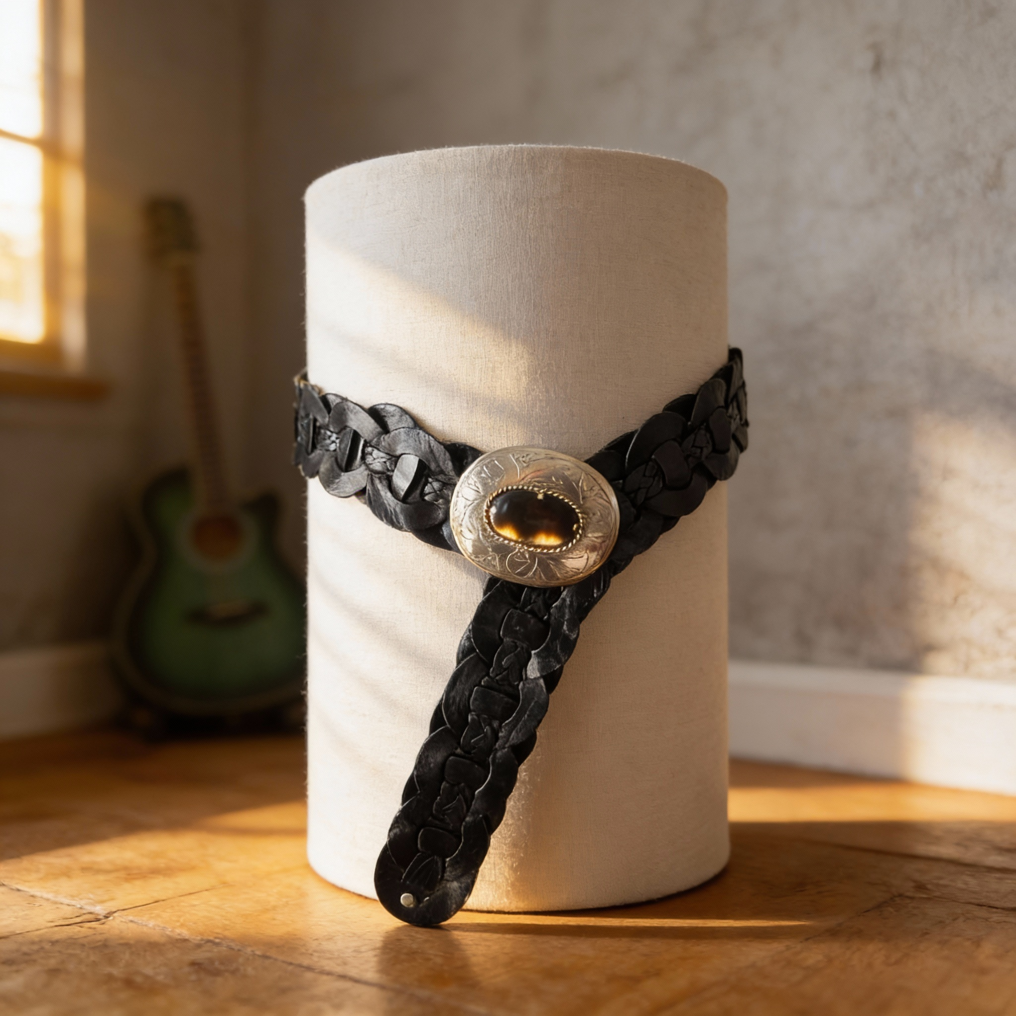 Leather braded belt and buckle