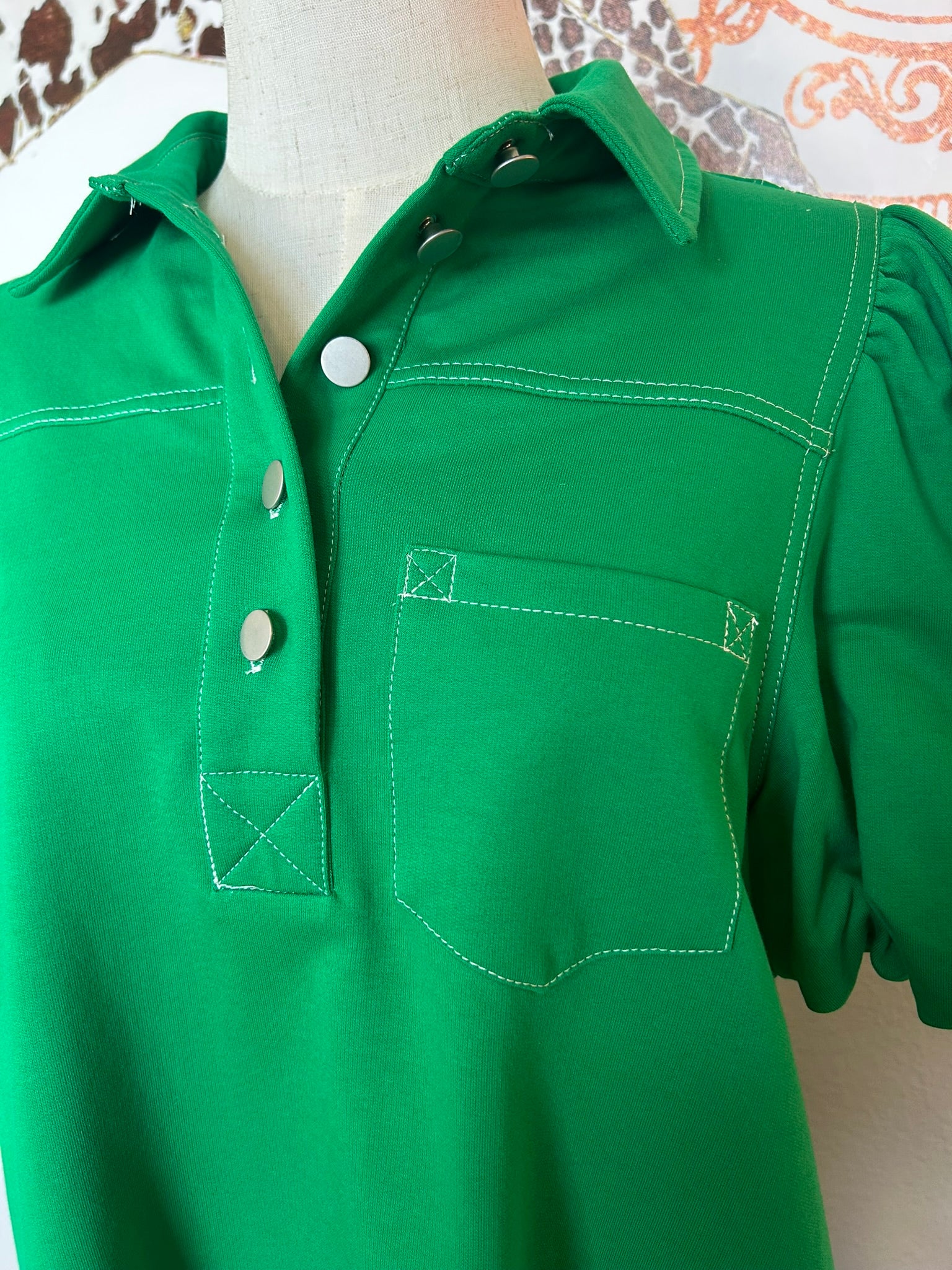 Emerald Puff Sleeve Polo Dress