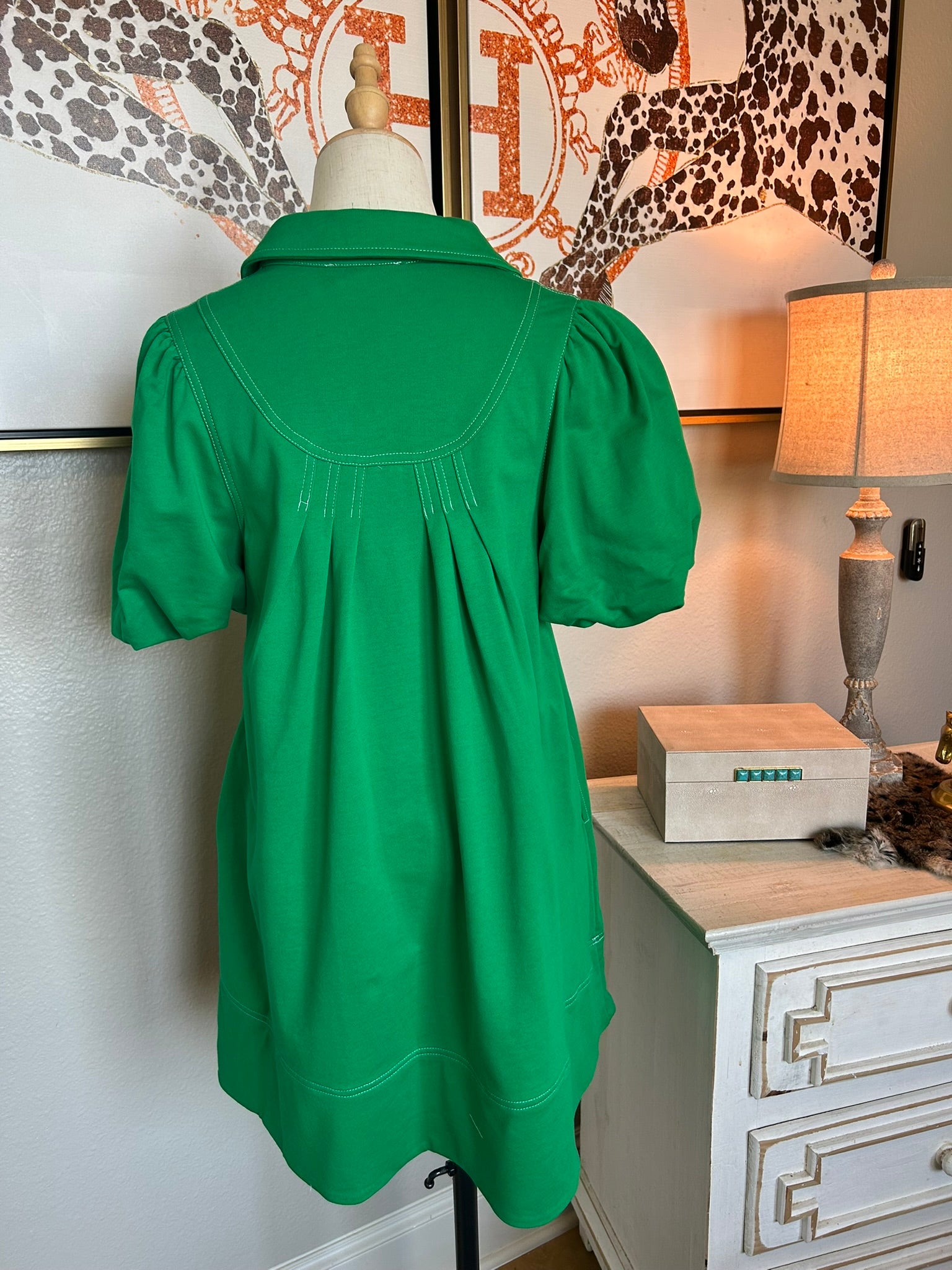 Emerald Puff Sleeve Polo Dress
