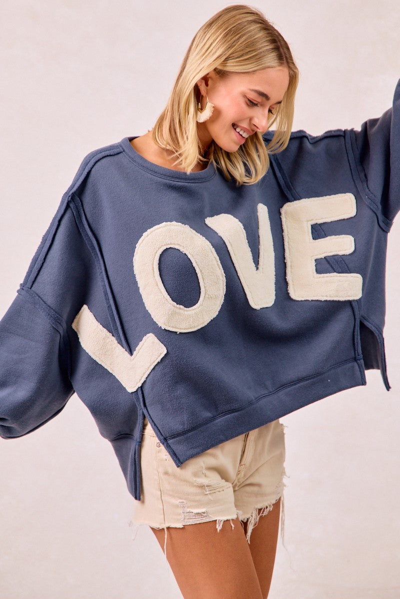 Love Patchwork Fleece Sweatshirt