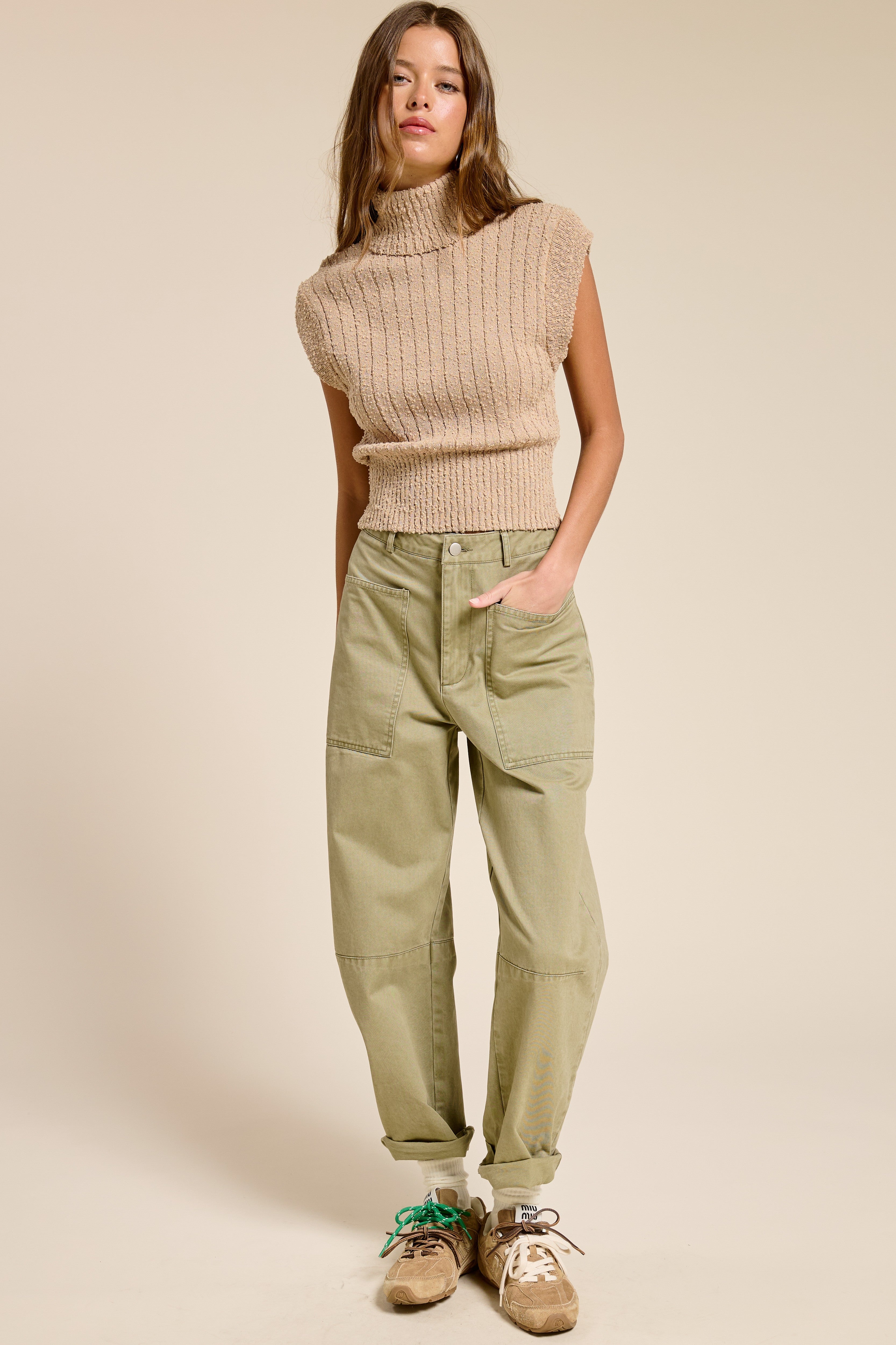 Sleeveless Turtleneck Sweater Textured Top