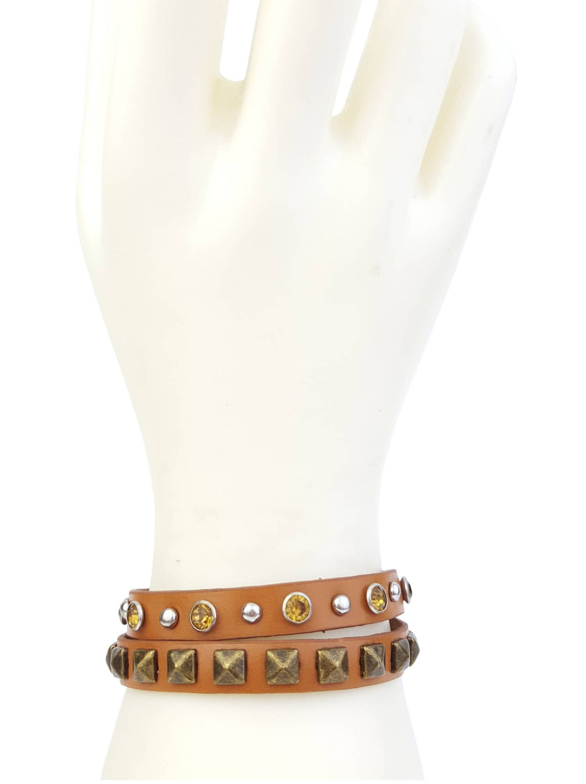 Double Wrap Tan studded band for wrist