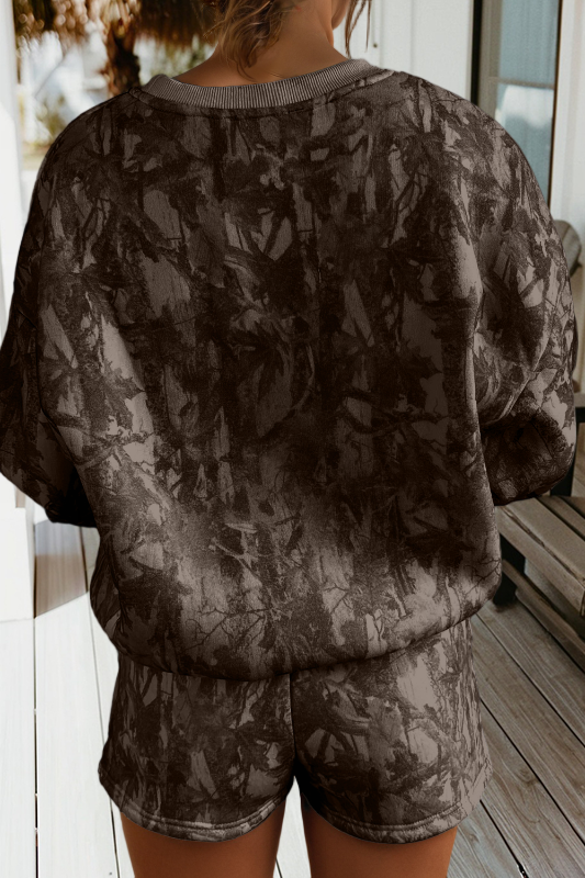 Camo Baggy Pullover Drawstring Shorts 2pcs Set