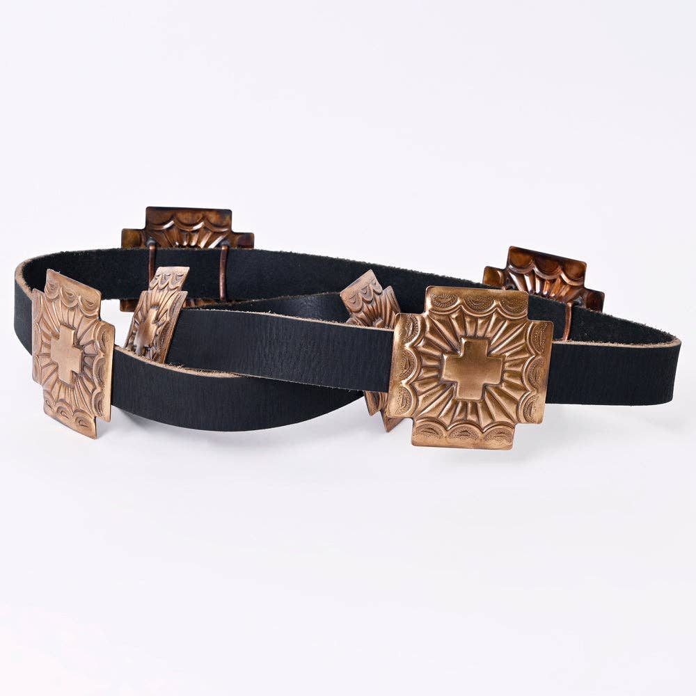 Hand tooled Brass Concho Belt