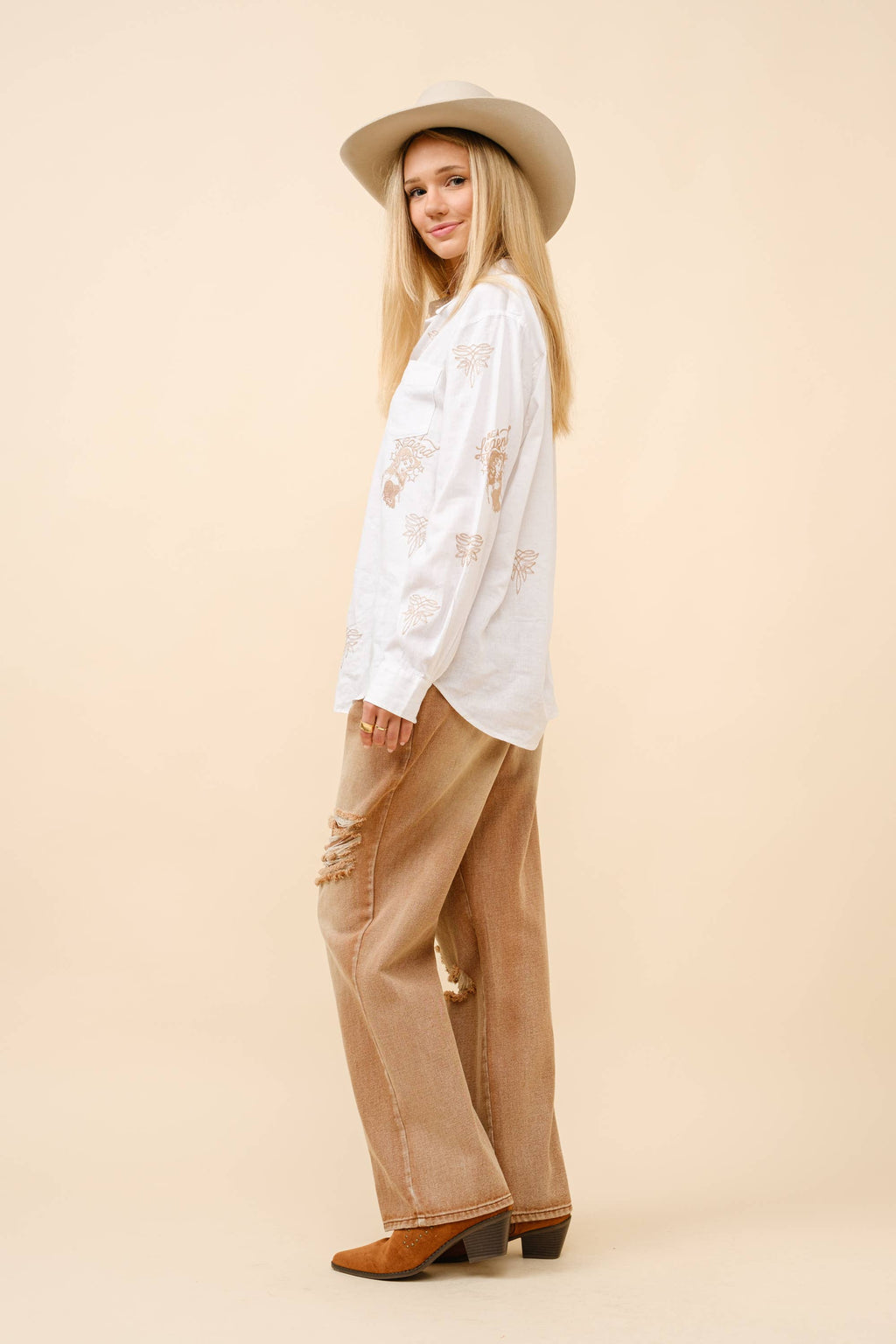 Western Embroidered Linen Blouse