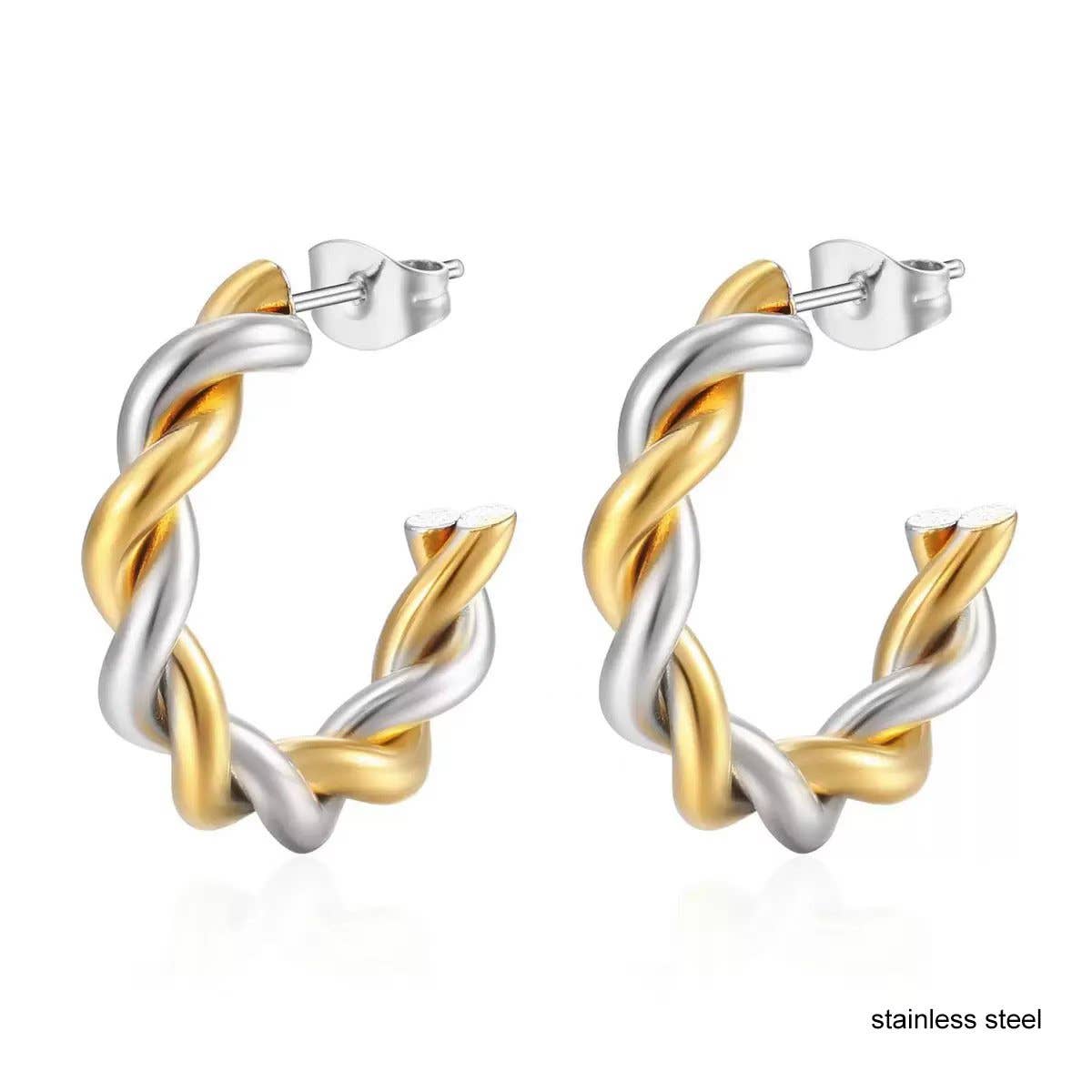 Mixed Metal Twist Hoops Waterproof
