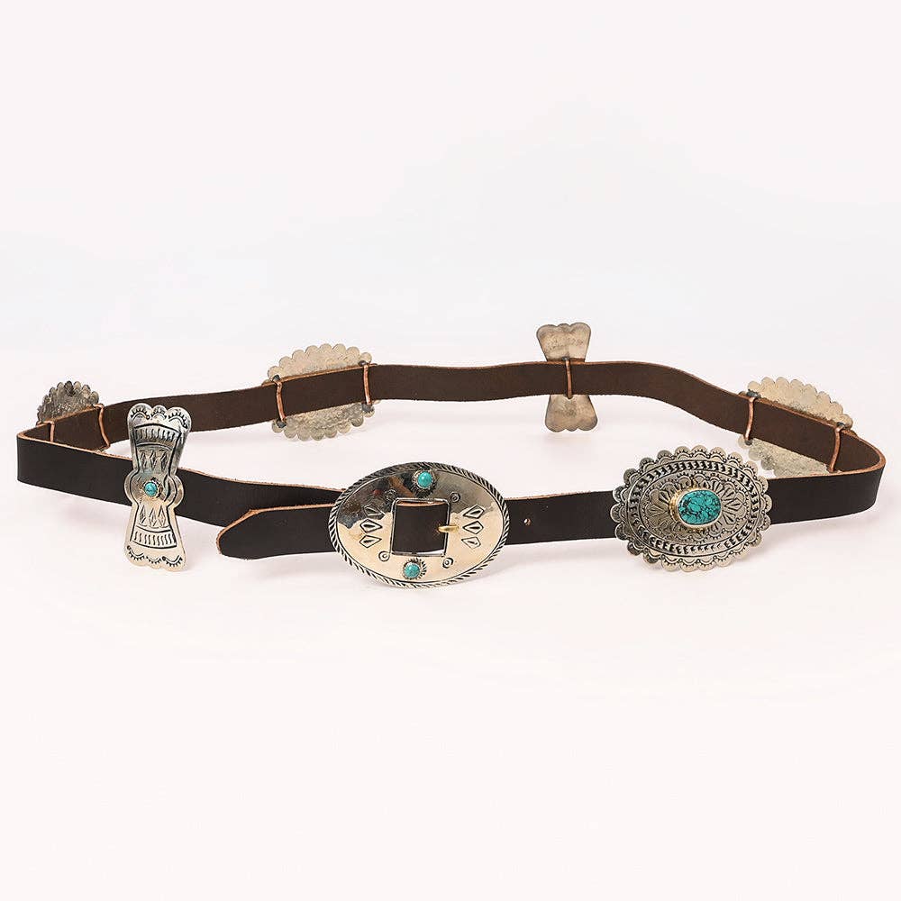 Silver Concho Leather Belt