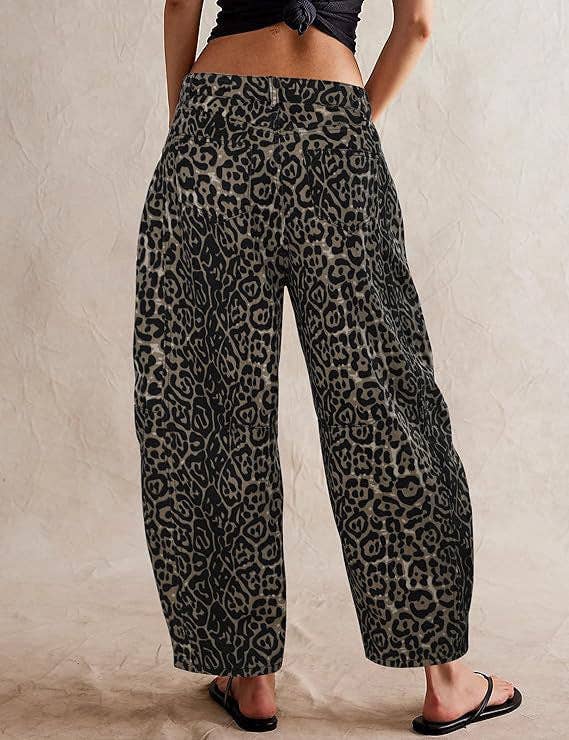 Leopard Print Loose Midi Waist Wide Leg Jeans DP25A479