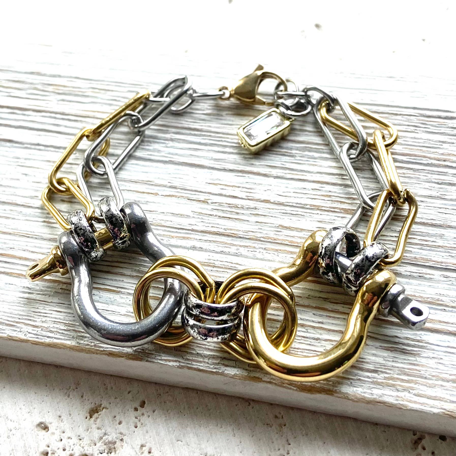 Double shackle bracelet mixed metal