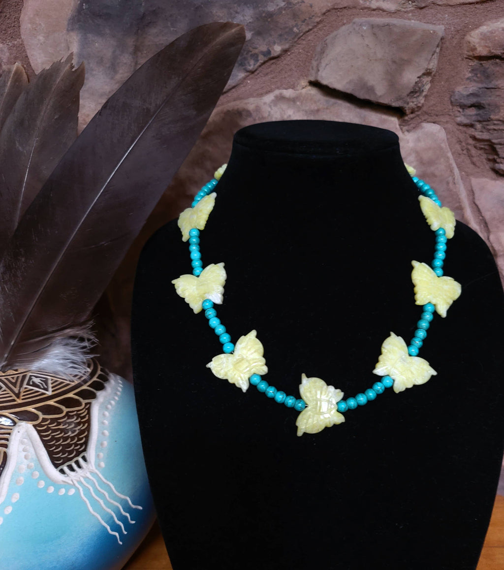 Lemon Jade butterfly, turquoise glass bead by Navajo artist