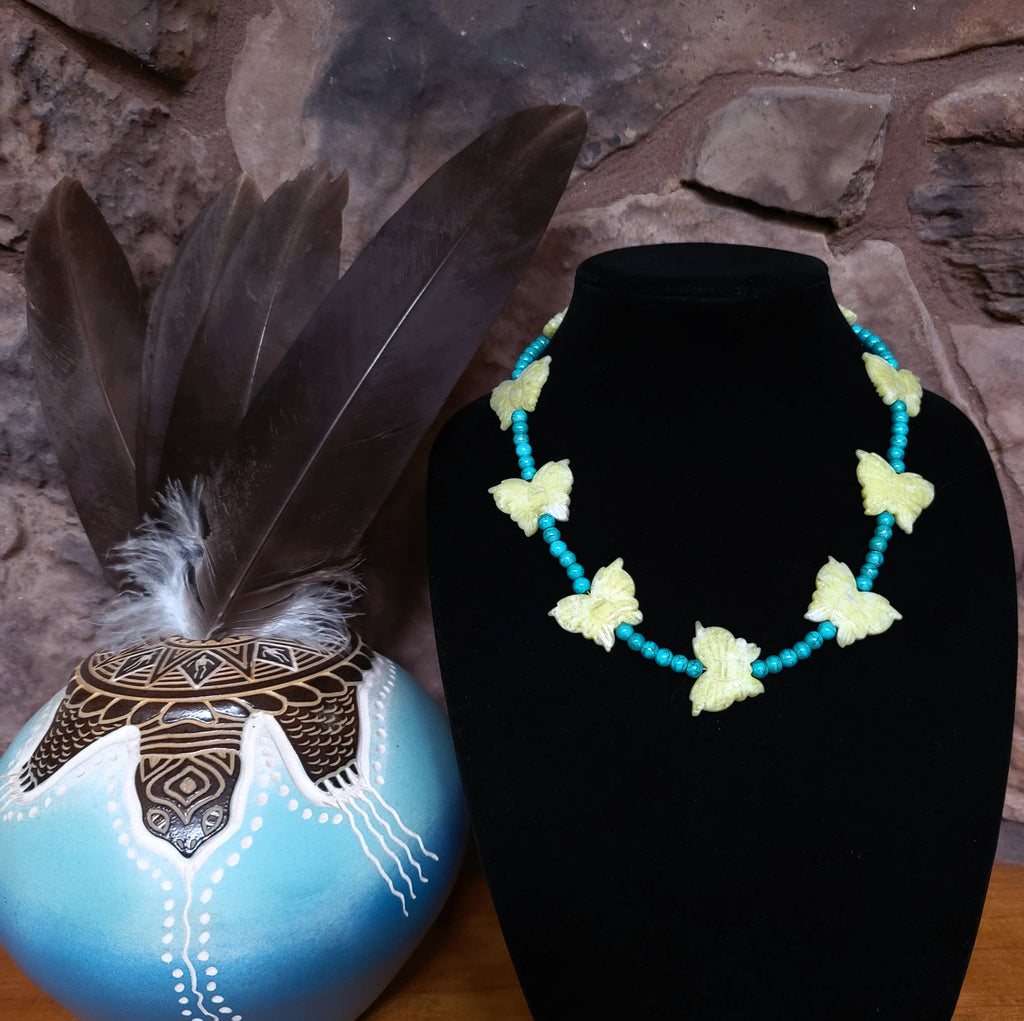 Lemon Jade butterfly, turquoise glass bead by Navajo artist