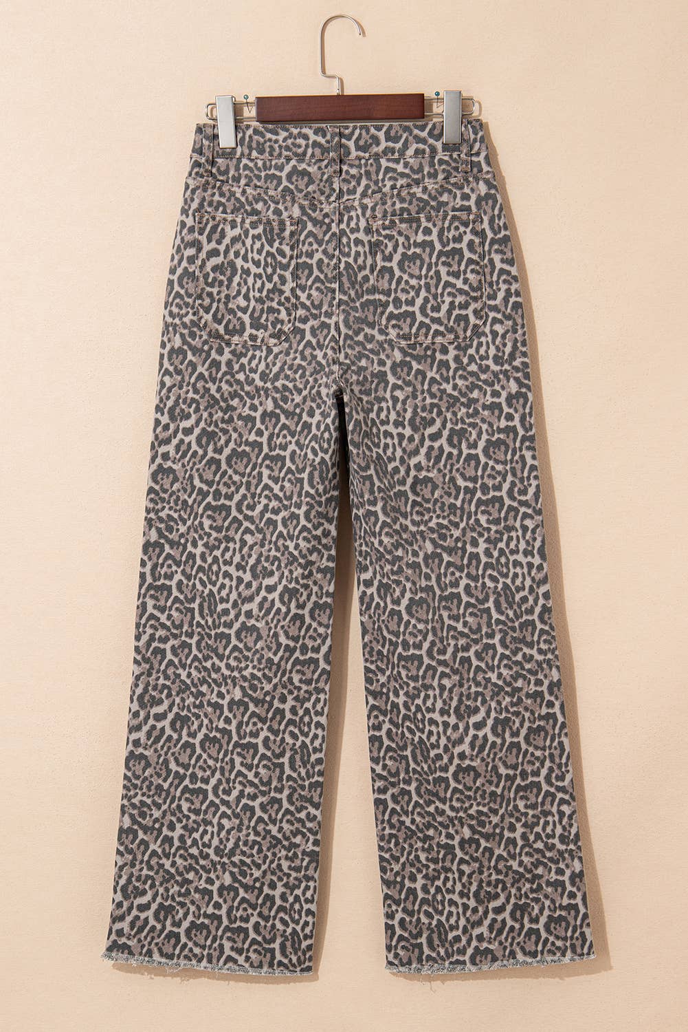 Leopard Frayed Edge Wide Leg High Waist Jeans