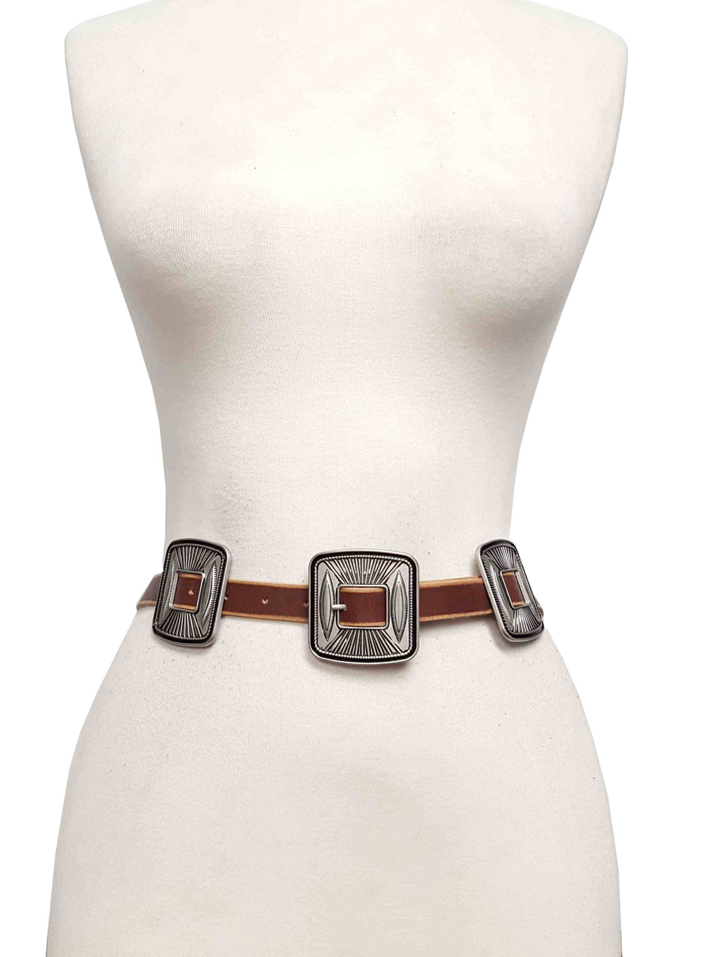 Western Vintage Leather belt with matching buckle/concho