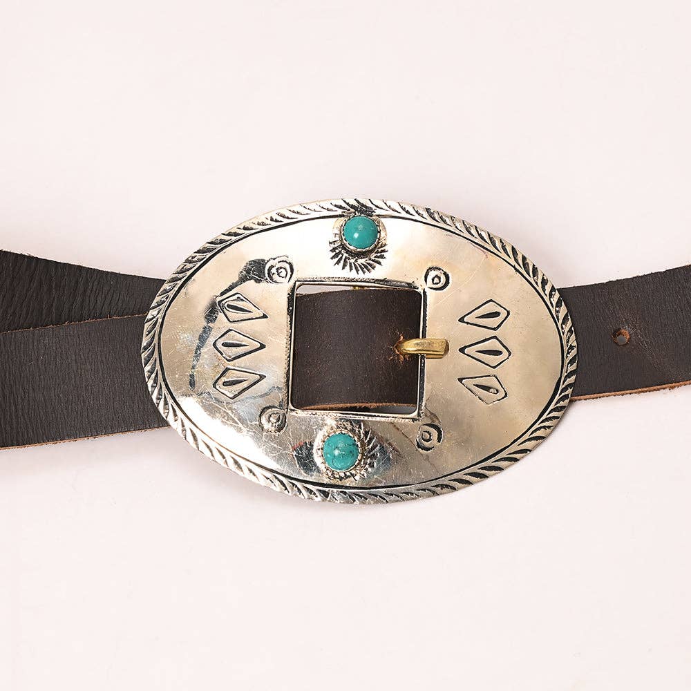 Silver Concho Leather Belt