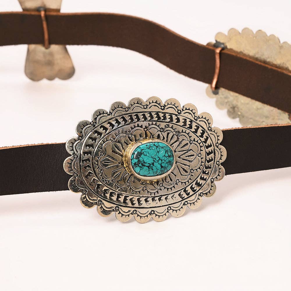 Silver Concho Leather Belt