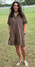 Brown Stripe Shirt Dress