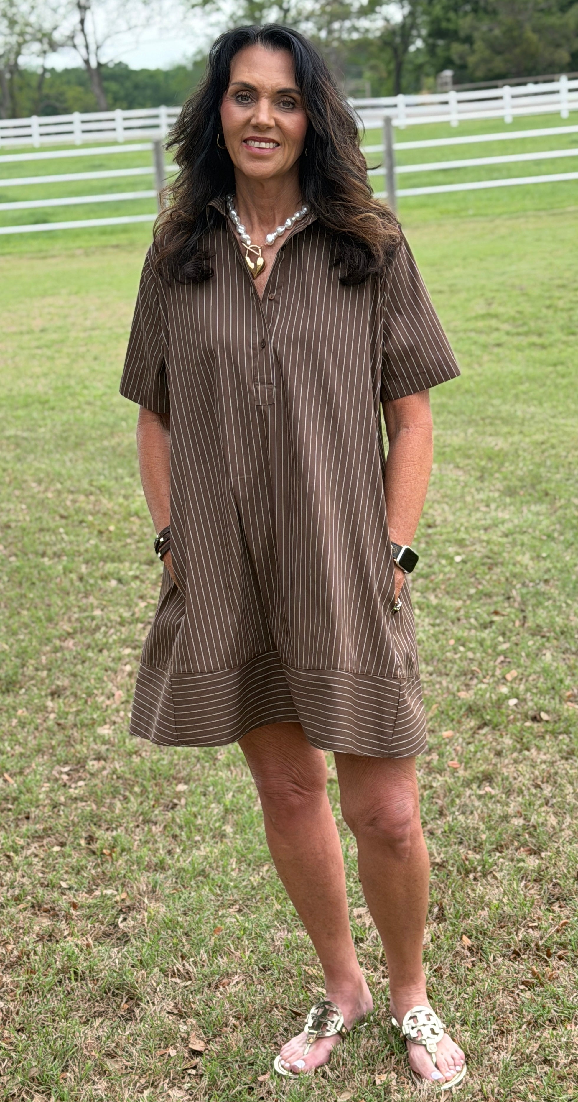 Brown Stripe Shirt Dress