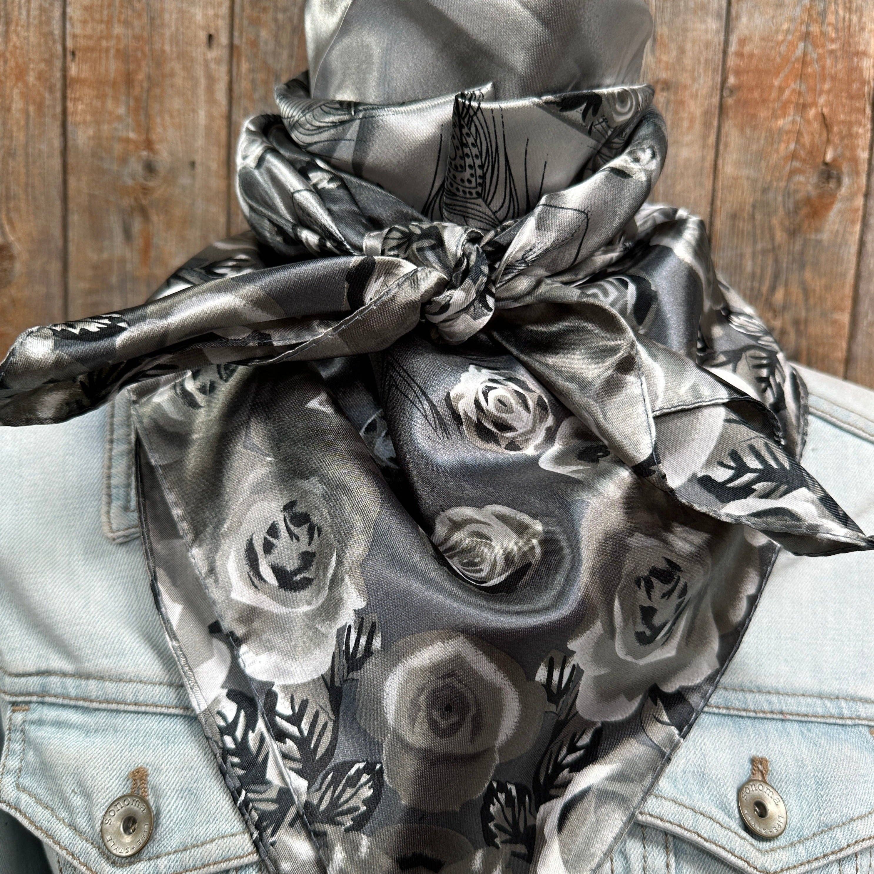 35X35" Grey Roses Wild Rag