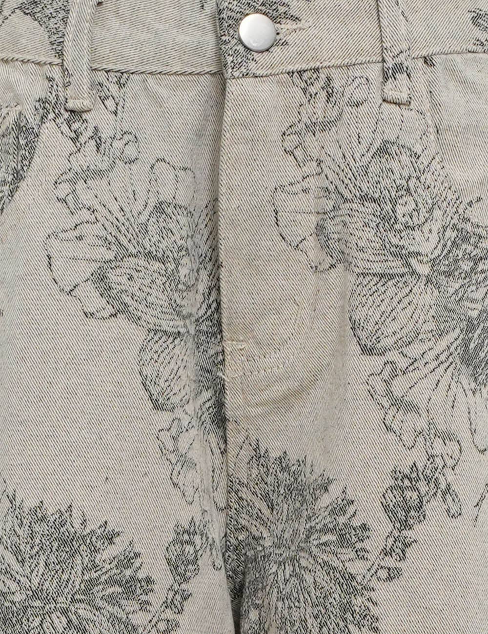 Floral Print Barrel Denim Pants