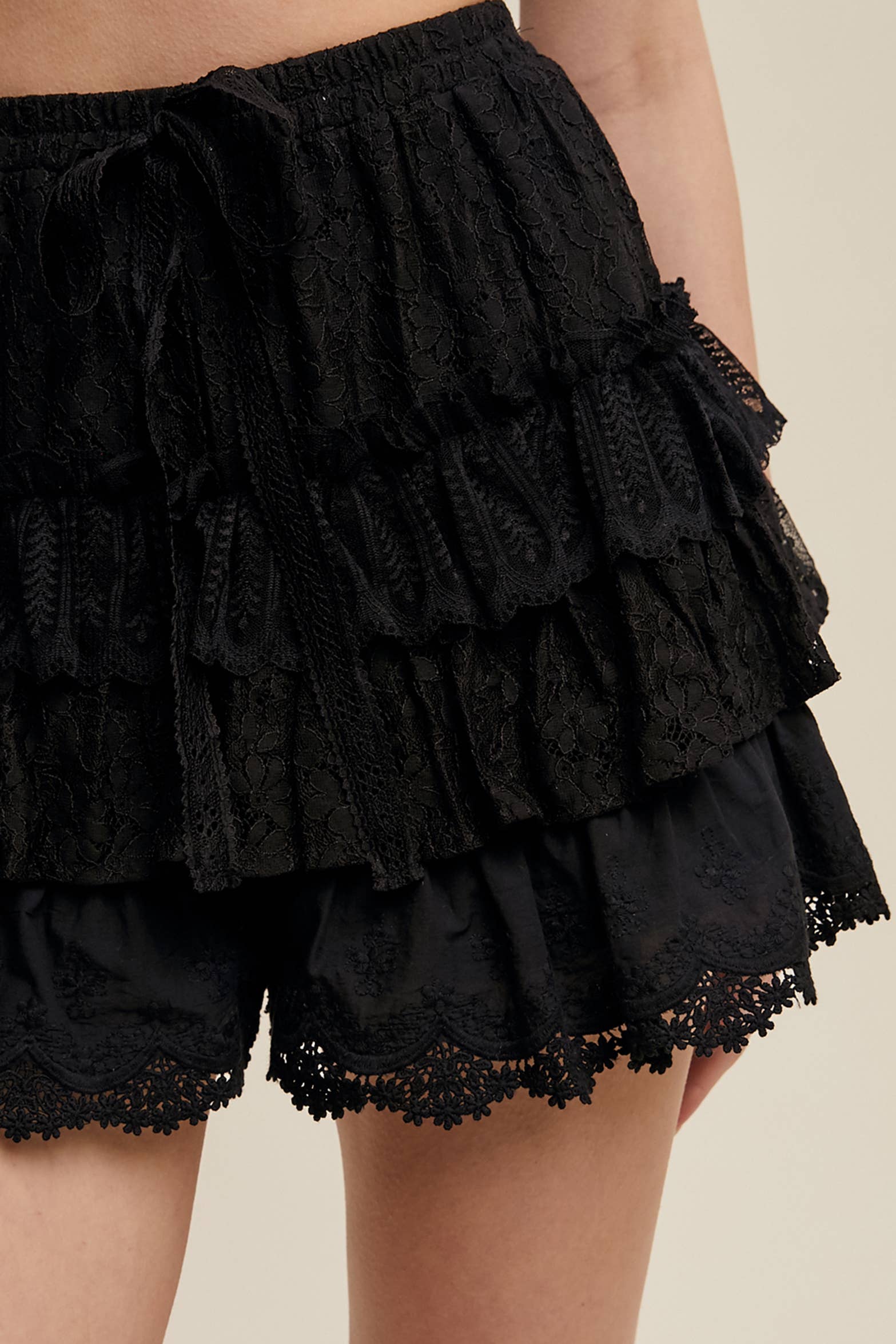 Lace Tiered Shorts with Ruffle Details