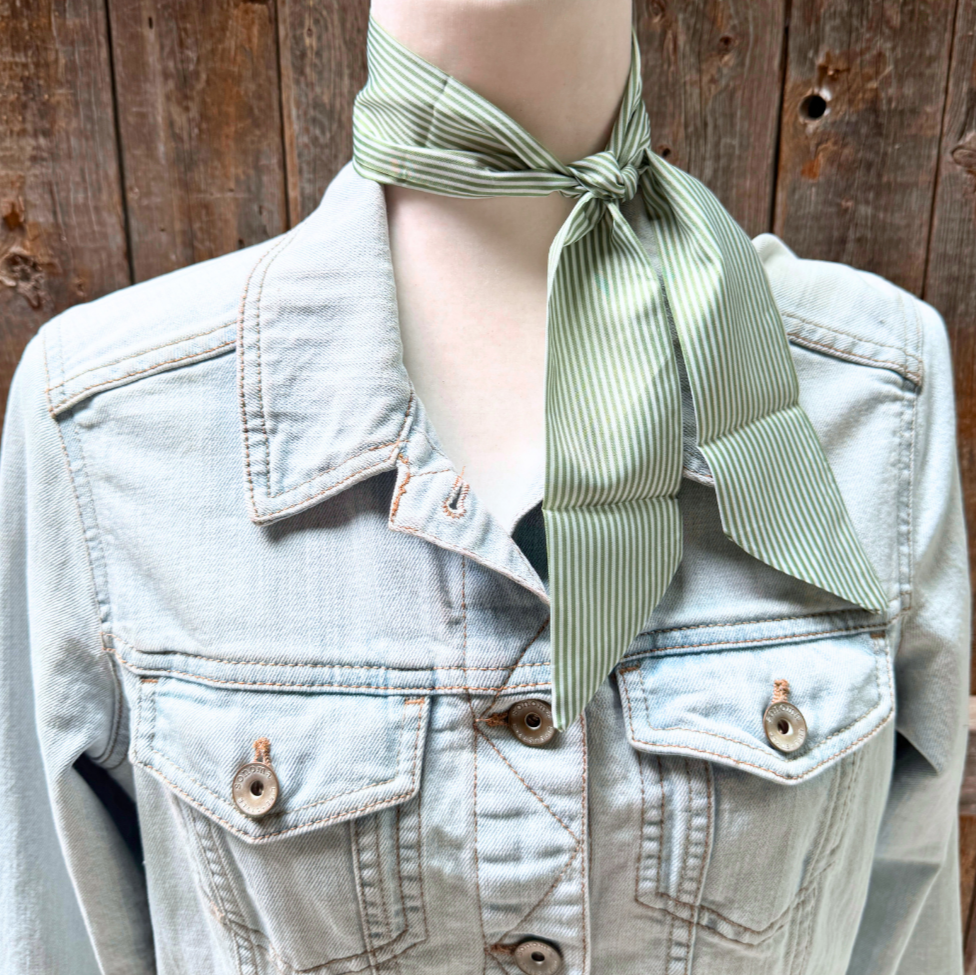 Green and White Western Skinny Mini Wild Rag Scarf