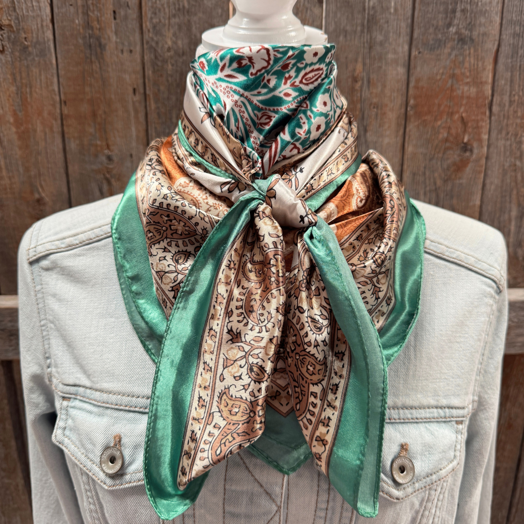 35X35" Teal, Brown and Tan Floral Wild Rag