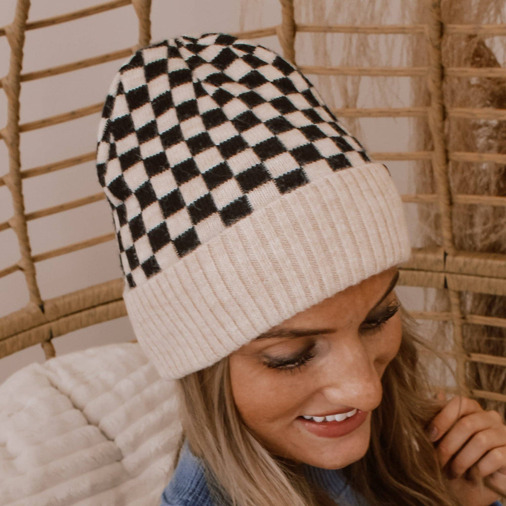 CC Wool Check Pattern Beanie | Anti-Pilling