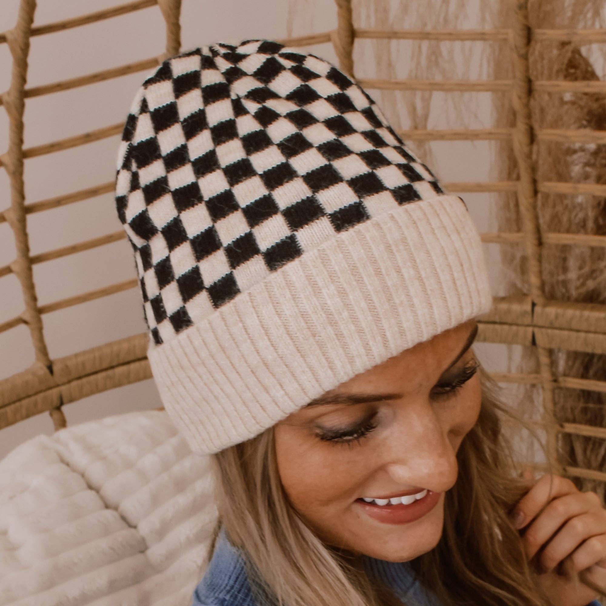 CC Wool Check Pattern Beanie | Anti-Pilling
