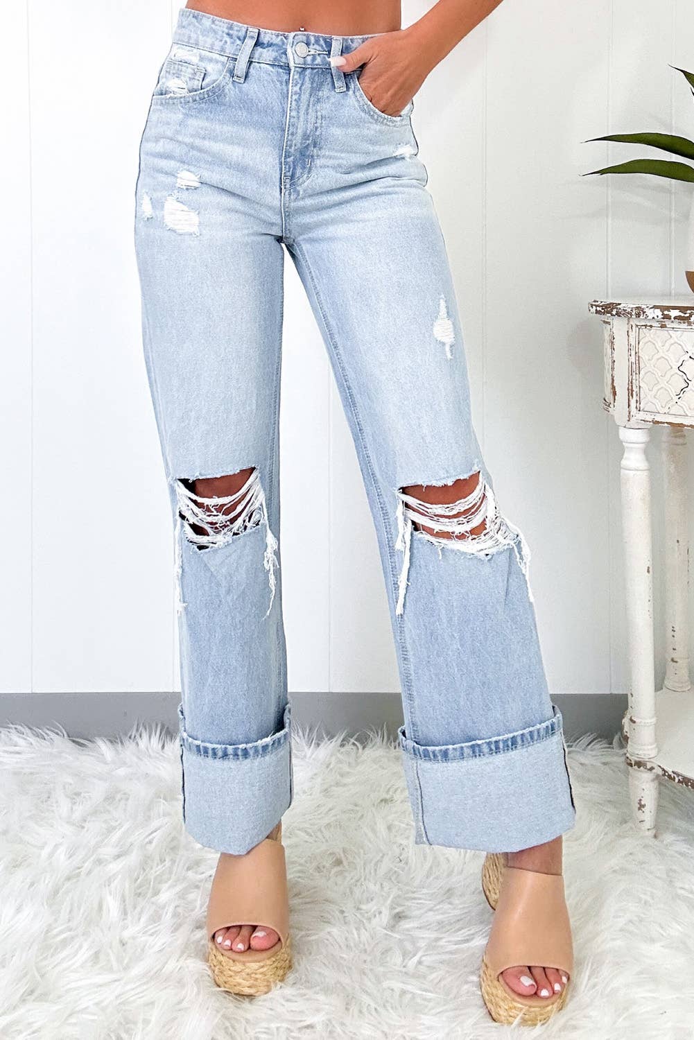 Blue Light Wash Distressed Jeans