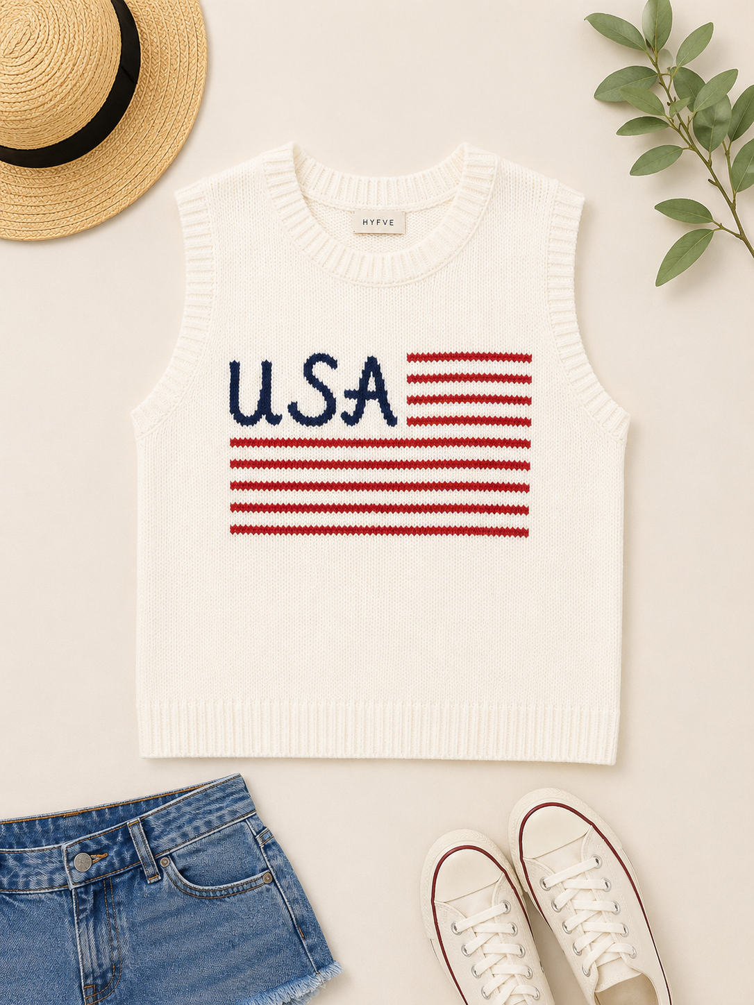 American Flag Sleeveless Sweater Top