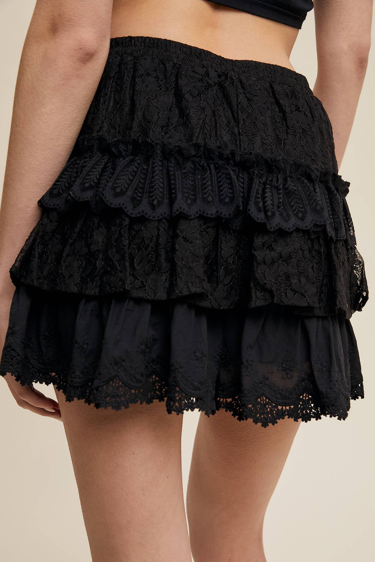Lace Tiered Shorts with Ruffle Details